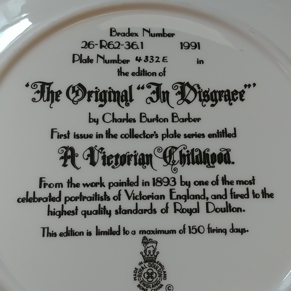 Royal Doulton "In Disgrace" from Collectors Plate Series "A Victorian Childhood" - Picture 3 of 3